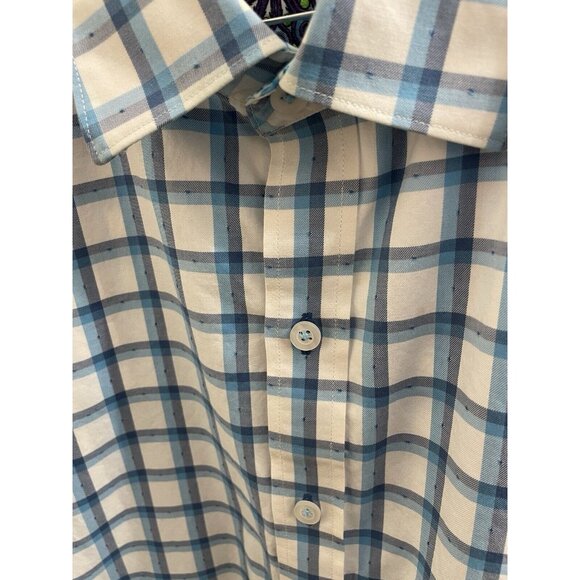Robert Graham Mens Button Down Shirt White Blue Plaid W/Flip Up Cuff Design 1xl - Picture 4 of 10